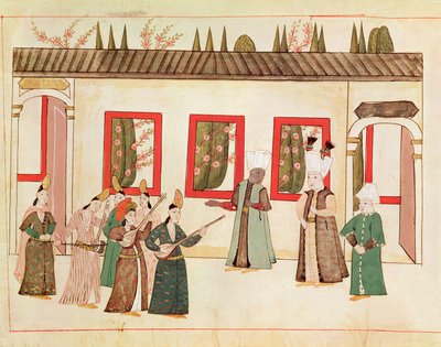 Il sultano con il suo favorito accompagnato da musicisti e cantanti, c.1580 da Islamic School